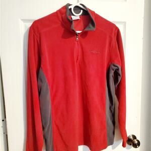 COLUMBIA Woman's Unisex Fleece pullover Red and gray Zip neckline sz.Small